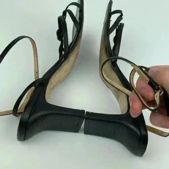 black Italian leather heels size 37 strappy party - Picture 5 of 8